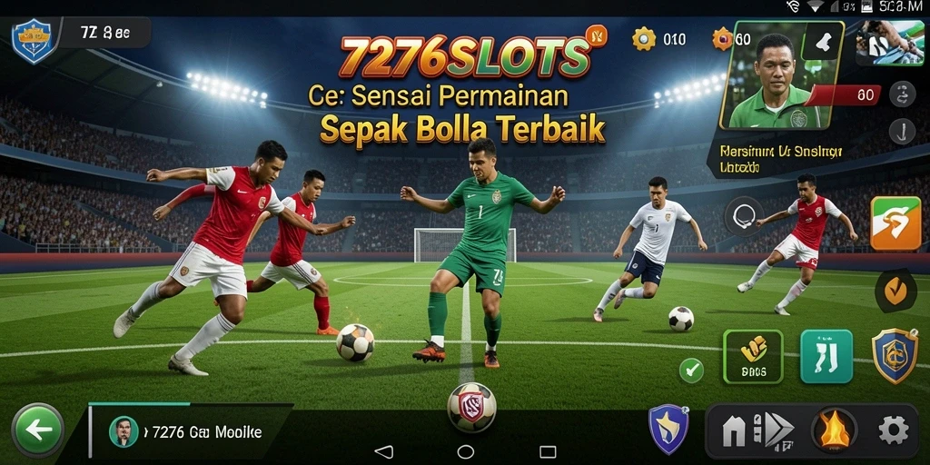 Tampilan gameplay mendebarkan di 7276SLOTS dengan tema sepak bola.