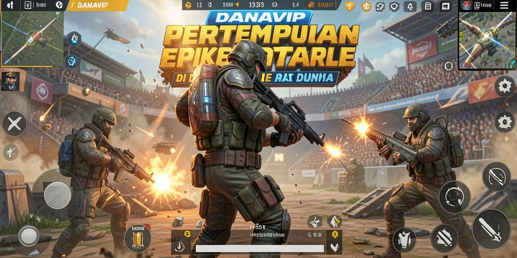 Screenshot menunjukkan pertempuran intens di arena Battle Royale.
