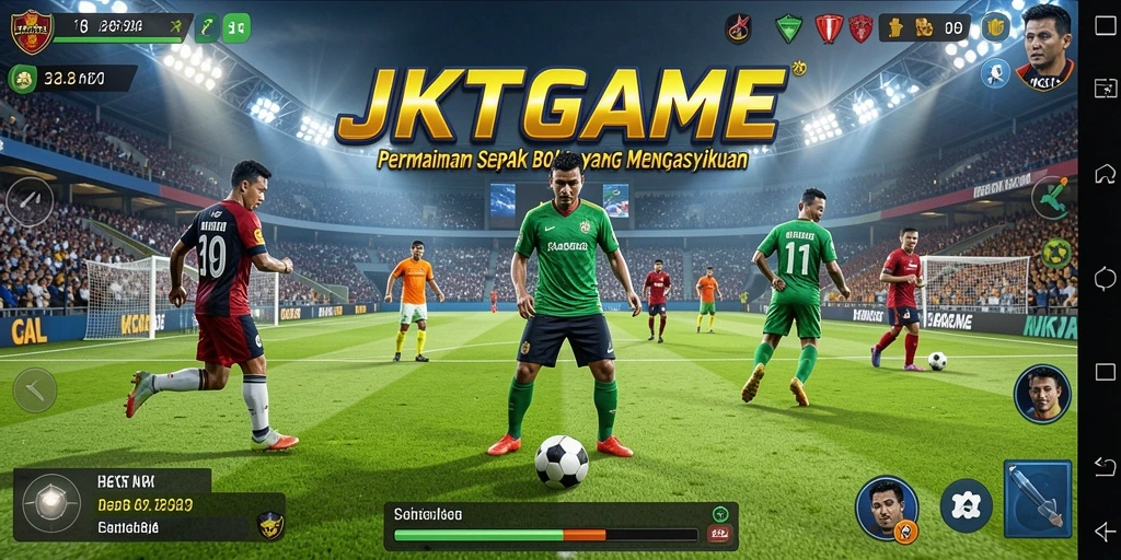 Tampilan gameplay menarik dalam <strong>JKTGAME</strong> dengan aksi sepak bola yang mendebarkan.