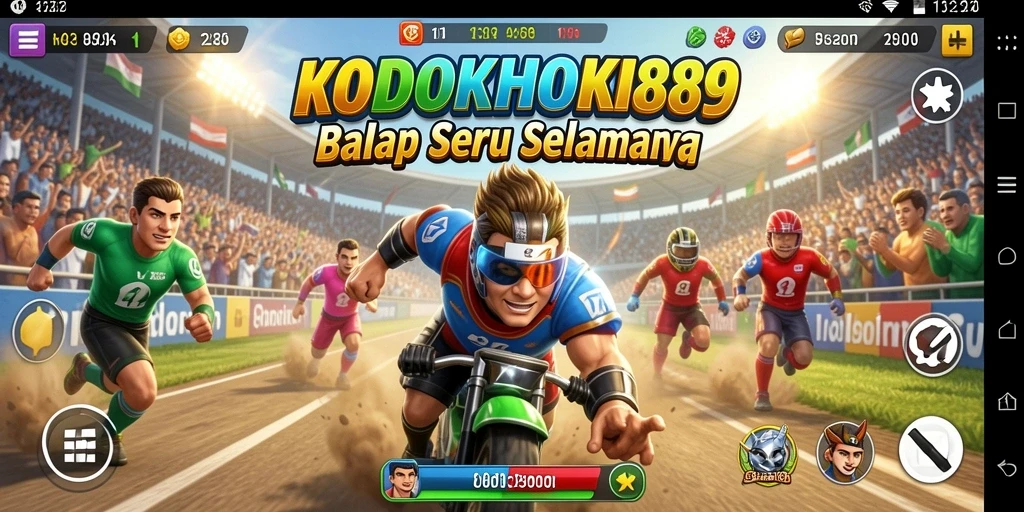 Screenshot KODOKHOKI889 menampilkan balapan mendebarkan dengan mobil keren dan trek yang menantang.