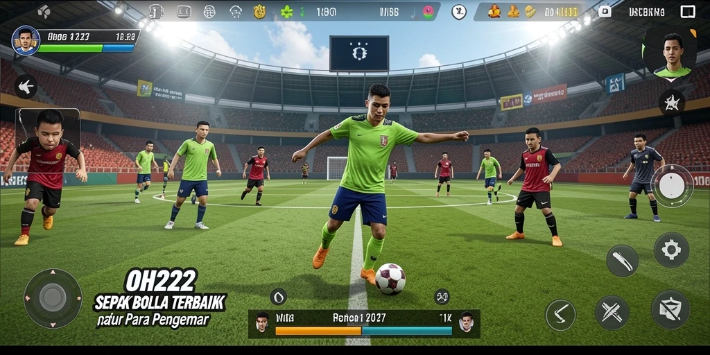 Screenshot gameplay <strong>OH222</strong> menampilkan aksi sepak bola yang mendebarkan.