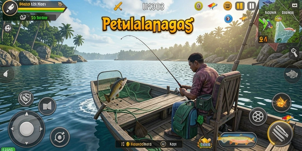 Tampilan gameplay yang menakjubkan saat memancing di lautan.