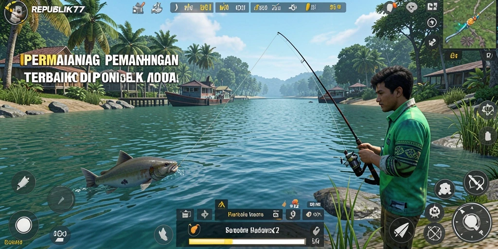 Tampilan gameplay memancing di REPUBLIK77 dengan grafis memukau.