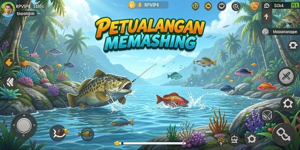 Screenshot RPVIP4 yang menunjukkan pemain sedang menangkap ikan besar.