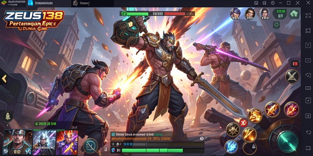 Tampilan gameplay seru dari ZEUS138 dengan pertarungan karakter bertarung.
